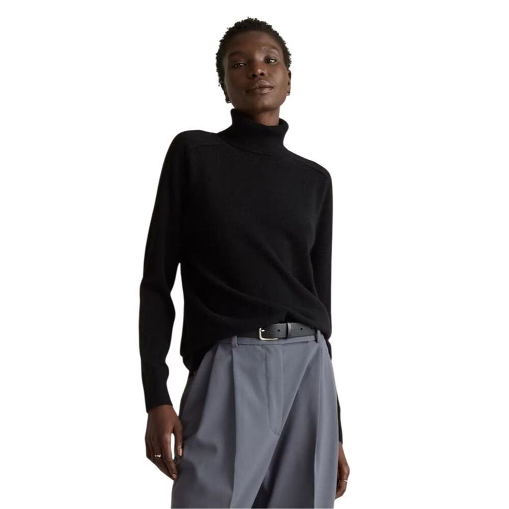 New Quince Women's XL Black Mongolian Cashmere Turtleneck Sweater Top Preppy